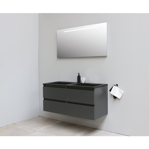 Solidline badkamermeubelset | 120cm | Acryl | Mat zwart | 1 | Mat antraciet | Spiegel met LED verlichting | Geassembleerd Solidline Solidline badkamermeubelset | 120cm | Acryl | Mat zwart | 1 | Mat antraciet | Spiegel met LED verlichting | Geassembleerd