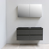 Solidline badkamermeubelset | 120cm | Keramiek | Mat zwart | 1 | Mat antraciet | Met spiegelkast | Geassembleerd