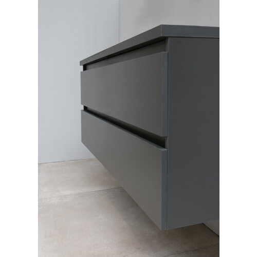 Solidline Solidline badkamermeubelset | 120cm | Keramiek | Mat zwart | 1 | Mat antraciet | Standaard spiegel | Bouwpakket