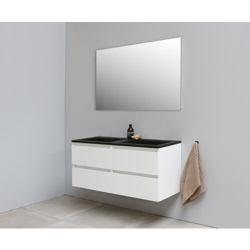 Solidline badkamermeubelset | 120cm | Keramiek | Mat zwart | 2 | Hoogglans wit | Standaard spiegel | Geassembleerd Solidline Solidline badkamermeubelset | 120cm | Keramiek | Mat zwart | 2 | Hoogglans wit | Standaard spiegel | Geassembleerd
