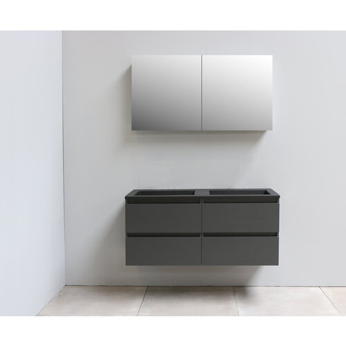 Solidline Solidline badkamermeubelset | 120cm | Keramiek | Mat zwart | 1 | Mat antraciet | Met spiegelkast | Geassembleerd