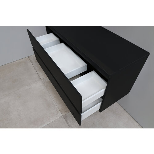 Solidline Solidline badkamermeubelset | 120cm | Keramiek | Mat zwart | 2 | Mat zwart | Standaard spiegel | Geassembleerd