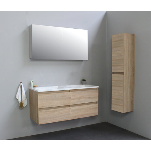 Solidline Solidline badkamermeubelset | 120cm | Keramiek | Wit | 0 | Eiken | Met spiegelkast | Bouwpakket