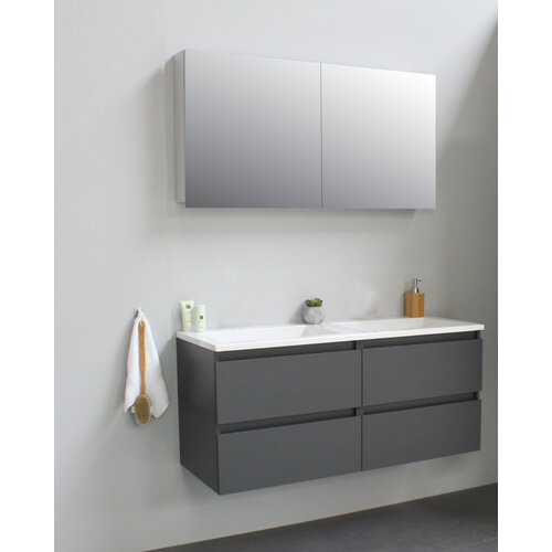 Solidline badkamermeubelset | 120cm | Keramiek | Wit | 0 | Mat antraciet | Met spiegelkast | Bouwpakket Solidline Solidline badkamermeubelset | 120cm | Keramiek | Wit | 0 | Mat antraciet | Met spiegelkast | Bouwpakket