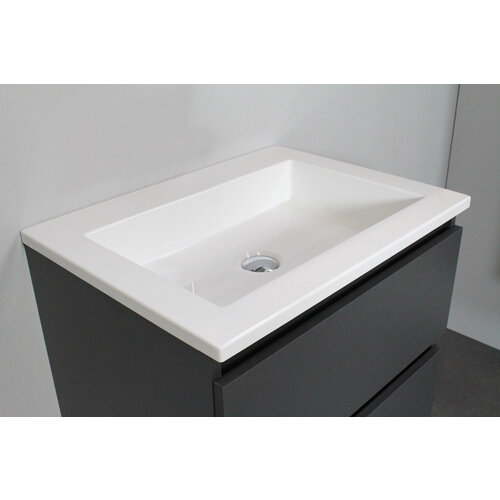 Solidline badkamermeubelset | 60cm | Acryl | Wit | 2 | Mat antraciet | Spiegel met LED verlichting | Geassembleerd Solidline Solidline badkamermeubelset | 60cm | Acryl | Wit | 2 | Mat antraciet | Spiegel met LED verlichting | Geassembleerd