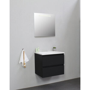 Solidline Solidline badkamermeubelset | 60cm | Acryl | Wit | 2 | Mat zwart | Spiegel met LED verlichting | Bouwpakket Solidline badkamermeubelset | 60cm | Acryl | Wit | 2 | Mat zwart | Spiegel met LED verlichting | Bouwpakket