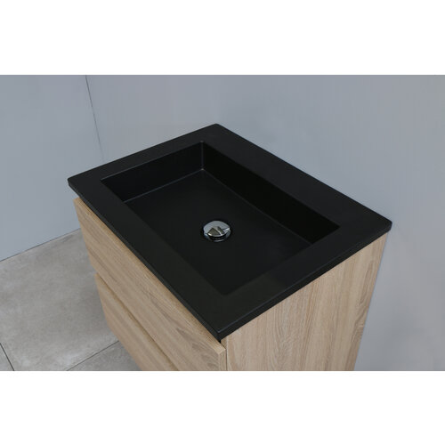 Solidline badkamermeubelset | 60cm | Keramiek | Mat zwart | 0 | Eiken | Standaard spiegel | Geassembleerd Solidline Solidline badkamermeubelset | 60cm | Keramiek | Mat zwart | 0 | Eiken | Standaard spiegel | Geassembleerd