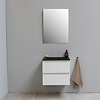 Solidline badkamermeubelset | 60cm | Keramiek | Mat zwart | 0 | Hoogglans wit | Standaard spiegel | Bouwpakket