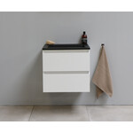 Solidline Solidline badkamermeubelset | 60cm | Keramiek | Mat zwart | 1 | Hoogglans wit | Zonder spiegel | Bouwpakket