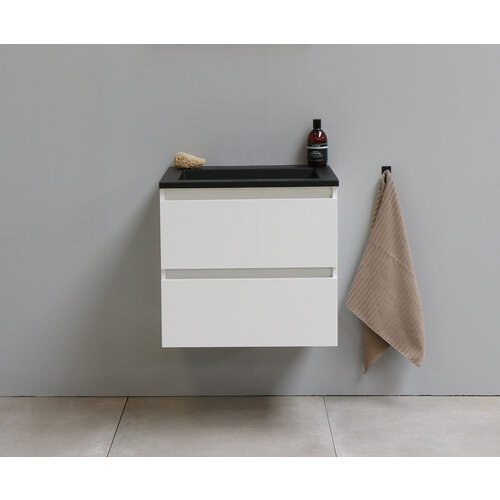 Solidline Solidline badkamermeubelset | 60cm | Keramiek | Mat zwart | 1 | Hoogglans wit | Zonder spiegel | Bouwpakket