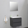 Solidline badkamermeubelset | 60cm | Keramiek | Wit | 0 | Mat antraciet | Spiegel met LED verlichting | Geassembleerd