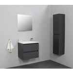 Solidline Solidline badkamermeubelset | 60cm | Keramiek | Wit | 0 | Mat antraciet | Spiegel met LED verlichting | Geassembleerd