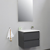 Solidline badkamermeubelset | 60cm | Keramiek | Wit | 0 | Mat antraciet | Standaard spiegel | Geassembleerd