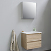 Solidline badkamermeubelset | 60cm | Keramiek | Wit | 2 | Eiken | Met spiegelkast | Bouwpakket