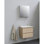 Solidline Solidline badkamermeubelset | 60cm | Keramiek | Wit | 2 | Eiken | Met spiegelkast | Bouwpakket