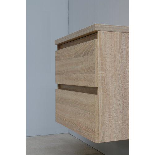 Solidline Solidline badkamermeubelset | 60cm | Keramiek | Wit | 2 | Eiken | Met spiegelkast | Bouwpakket