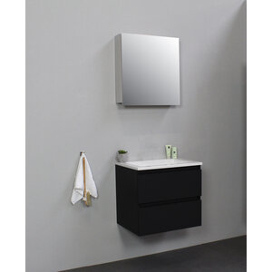 Solidline Solidline badkamermeubelset | 60cm | Keramiek | Wit | 2 | Mat zwart | Met spiegelkast | Bouwpakket Solidline badkamermeubelset | 60cm | Keramiek | Wit | 2 | Mat zwart | Met spiegelkast | Bouwpakket