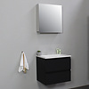 Solidline badkamermeubelset | 60cm | Keramiek | Wit | 2 | Mat zwart | Met spiegelkast | Geassembleerd