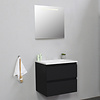 Solidline badkamermeubelset | 60cm | Keramiek | Wit | 2 | Mat zwart | Spiegel met LED verlichting | Bouwpakket