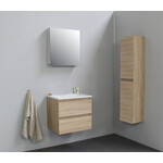 Solidline Solidline badkamermeubelset | 60cm | Keramiek | Wit | 2 | Eiken | Met spiegelkast | Bouwpakket