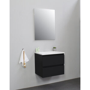 Solidline Solidline badkamermeubelset | 60cm | Keramiek | Wit | 2 | Mat zwart | Standaard spiegel | Bouwpakket Solidline badkamermeubelset | 60cm | Keramiek | Wit | 2 | Mat zwart | Standaard spiegel | Bouwpakket