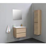 Solidline Solidline badkamermeubelset | 60cm | Keramiek | Wit | 2 | Eiken | Spiegel met LED verlichting | Geassembleerd