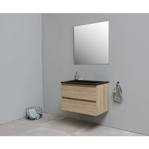Solidline badkamermeubelset | 80cm | Acryl | Mat zwart | 2 | Eiken | Standaard spiegel | Geassembleerd Solidline Solidline badkamermeubelset | 80cm | Acryl | Mat zwart | 2 | Eiken | Standaard spiegel | Geassembleerd