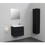 Solidline Solidline badkamermeubelset | 60cm | Keramiek | Wit | 2 | Mat zwart | Spiegel met LED verlichting | Bouwpakket