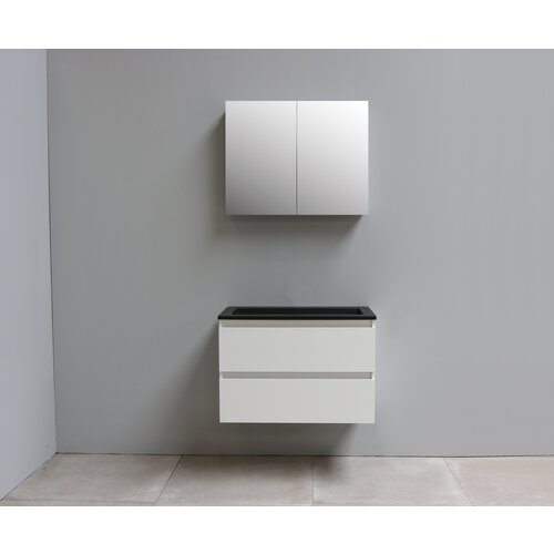 Solidline badkamermeubelset | 80cm | Acryl | Mat zwart | 2 | Hoogglans wit | Met spiegelkast | Bouwpakket Solidline Solidline badkamermeubelset | 80cm | Acryl | Mat zwart | 2 | Hoogglans wit | Met spiegelkast | Bouwpakket