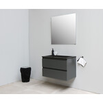 Solidline Solidline badkamermeubelset | 80cm | Acryl | Mat zwart | 2 | Mat antraciet | Standaard spiegel | Geassembleerd