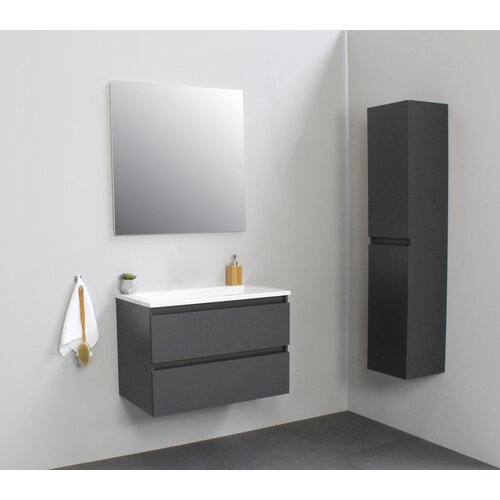 Solidline badkamermeubelset | 80cm | Acryl | Wit | 2 | Mat antraciet | Zonder spiegel | Bouwpakket Solidline Solidline badkamermeubelset | 80cm | Acryl | Wit | 2 | Mat antraciet | Zonder spiegel | Bouwpakket