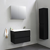 Solidline badkamermeubelset | 80cm | Acryl | Wit | 2 | Mat zwart | Met spiegelkast | Geassembleerd
