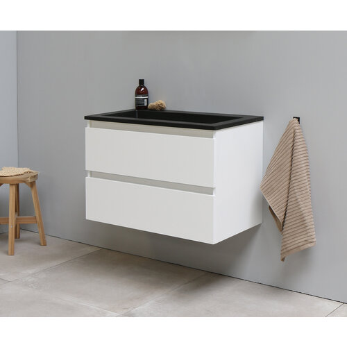Solidline Solidline badkamermeubelset | 80cm | Keramiek | Mat zwart | 0 | Hoogglans wit | Zonder spiegel | Bouwpakket