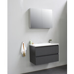 Solidline badkamermeubelset | 80cm | Acryl | Wit | 2 | Mat antraciet | Met spiegelkast | Bouwpakket Solidline Solidline badkamermeubelset | 80cm | Acryl | Wit | 2 | Mat antraciet | Met spiegelkast | Bouwpakket