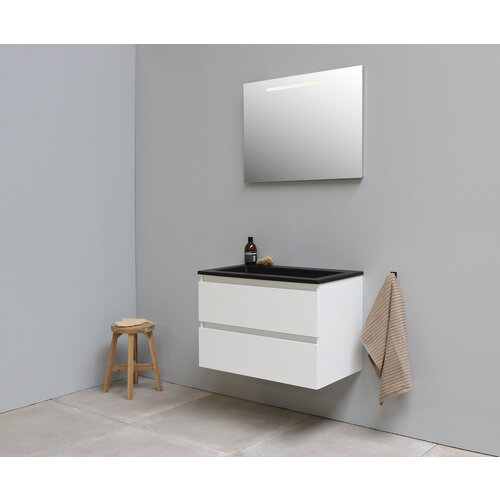 Solidline badkamermeubelset | 80cm | Keramiek | Mat zwart | 0 | Hoogglans wit | Spiegel met LED verlichting | Bouwpakket Solidline Solidline badkamermeubelset | 80cm | Keramiek | Mat zwart | 0 | Hoogglans wit | Spiegel met LED verlichting | Bouwpakket