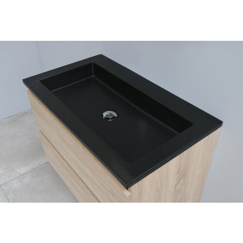 Solidline badkamermeubelset | 80cm | Keramiek | Mat zwart | 1 | Eiken | Zonder spiegel | Geassembleerd Solidline Solidline badkamermeubelset | 80cm | Keramiek | Mat zwart | 1 | Eiken | Zonder spiegel | Geassembleerd