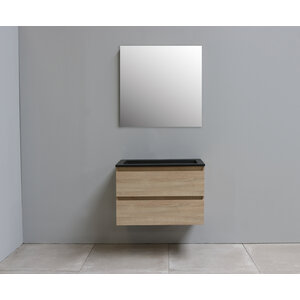 Solidline Solidline badkamermeubelset | 80cm | Keramiek | Mat zwart | 2 | Eiken | Standaard spiegel | Geassembleerd Solidline badkamermeubelset | 80cm | Keramiek | Mat zwart | 2 | Eiken | Standaard spiegel | Geassembleerd