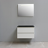 Solidline badkamermeubelset | 80cm | Keramiek | Mat zwart | 2 | Hoogglans wit | Spiegel met LED verlichting | Geassembleerd