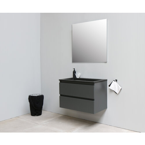 Solidline Solidline badkamermeubelset | 80cm | Keramiek | Mat zwart | 2 | Mat antraciet | Standaard spiegel | Bouwpakket