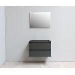 Solidline Solidline badkamermeubelset | 80cm | Keramiek | Mat zwart | 2 | Mat antraciet | Spiegel met LED verlichting | Bouwpakket