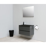 Solidline Solidline badkamermeubelset | 80cm | Keramiek | Mat zwart | 2 | Mat antraciet | Spiegel met LED verlichting | Bouwpakket