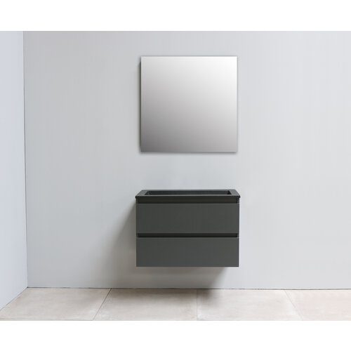 Solidline Solidline badkamermeubelset | 80cm | Keramiek | Mat zwart | 2 | Mat antraciet | Standaard spiegel | Bouwpakket