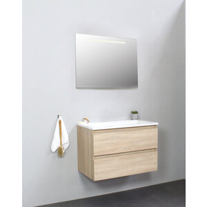 Solidline Solidline badkamermeubelset | 80cm | Keramiek | Wit | 2 | Eiken | Spiegel met LED verlichting | Bouwpakket Solidline badkamermeubelset | 80cm | Keramiek | Wit | 2 | Eiken | Spiegel met LED verlichting | Bouwpakket