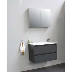 Solidline Solidline badkamermeubelset | 80cm | Keramiek | Wit | 2 | Mat antraciet | Met spiegelkast | Geassembleerd Solidline badkamermeubelset | 80cm | Keramiek | Wit | 2 | Mat antraciet | Met spiegelkast | Geassembleerd