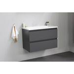 Solidline badkamermeubelset | 80cm | Keramiek | Wit | 2 | Mat antraciet | Zonder spiegel | Geassembleerd Solidline Solidline badkamermeubelset | 80cm | Keramiek | Wit | 2 | Mat antraciet | Zonder spiegel | Geassembleerd