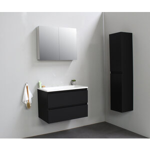 Solidline Solidline badkamermeubelset | 80cm | Keramiek | Wit | 2 | Mat zwart | Met spiegelkast | Bouwpakket Solidline badkamermeubelset | 80cm | Keramiek | Wit | 2 | Mat zwart | Met spiegelkast | Bouwpakket