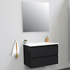 Solidline badkamermeubelset | 80cm | Keramiek | Wit | 2 | Mat zwart | Standaard spiegel | Bouwpakket