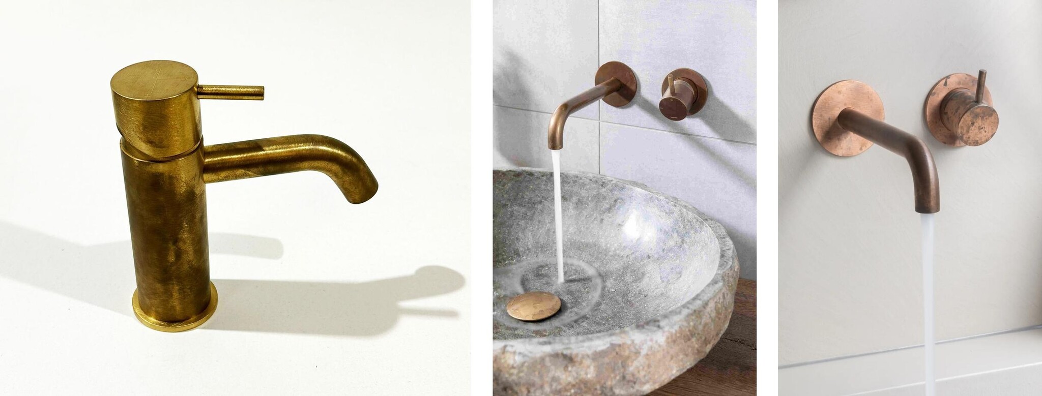 Hotbath Living Colour kraan verouderd messing – voorbeelden naast elkaar