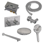 Brauer Brauer Chrome Carving thermostatische inbouw regendouche met drukknoppen SET 55 met 20 cm douchekop en rechte muurarm en 3-standen handdouche en doucheslang en wandaansluitbocht chroom | Chroom | 20cm | Nee | Rechte wandarm | Rond model