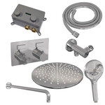 Brauer Brauer Chrome Carving thermostatische inbouw regendouche met drukknoppen SET 58 met 30 cm douchekop en gebogen muurarm en 3-standen handdouche en doucheslang en wandaansluitbocht chroom | Chroom | 30cm | Nee | Gebogen wandarm | Rond model